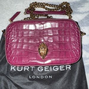 Kurt Geiger Fuchsia Croc-Embossed Crossbody Bag